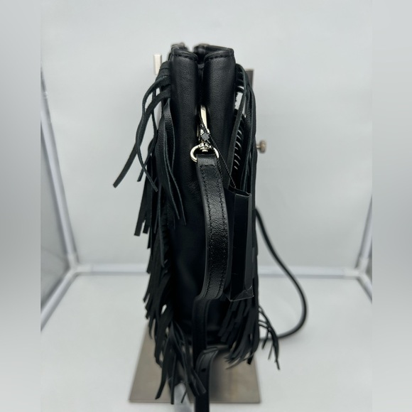 NWT MAJE Sac M Black Studded Leather Embellished Clover Motif Fringe Crossbody - Picture 11 of 13